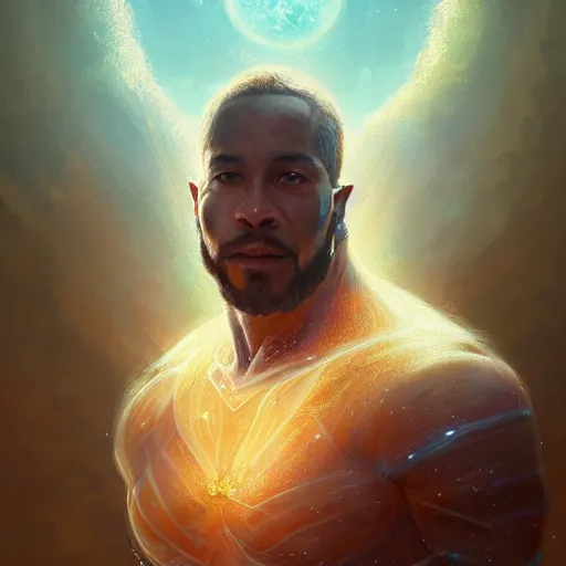 Prompt: portrait of the god of the universe, space, cosmic, upper body, D&D, intricate, cinematic lighting, highly detailed, digital painting, artstation, concept art, smooth, sharp focus, illustration, art by Artgerm and Greg Rutkowski