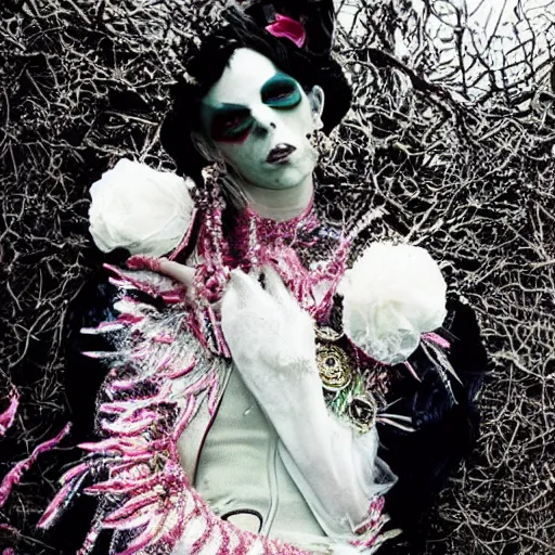 Prompt: Flamboyant necromancer!!!!!!!!!!, portrait, !!!!!!!!!fashion photography!!!!!!!, by Juergen Teller