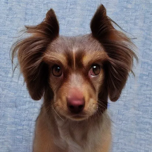 Prompt: “super small long hair brown dog with pointy ears”