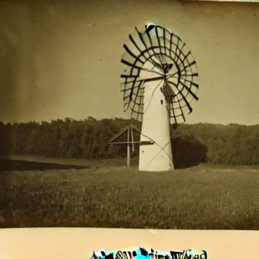 Image similar to an 1800s photo of a windmill. Cult worshippers in robes.