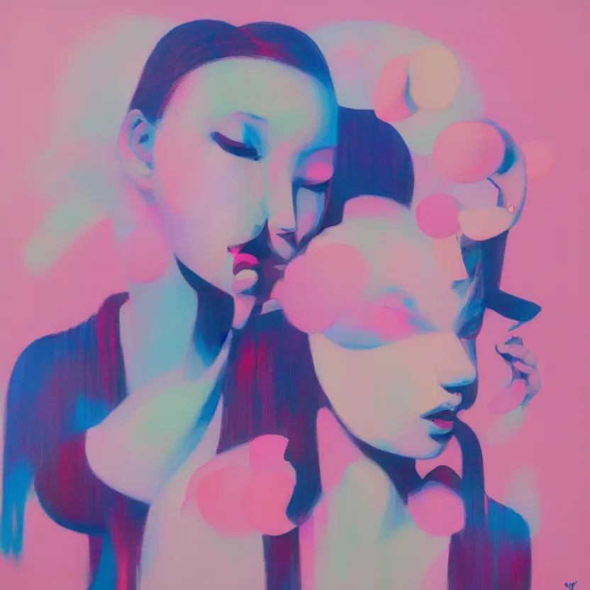 Image similar to figurative painting with modern american music pop culture influences by yoshitomo nara in an aesthetically pleasing natural and pastel color tones