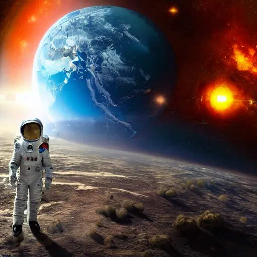 Prompt: space man discovering Apocalyptic earth, realistic realism, 4k