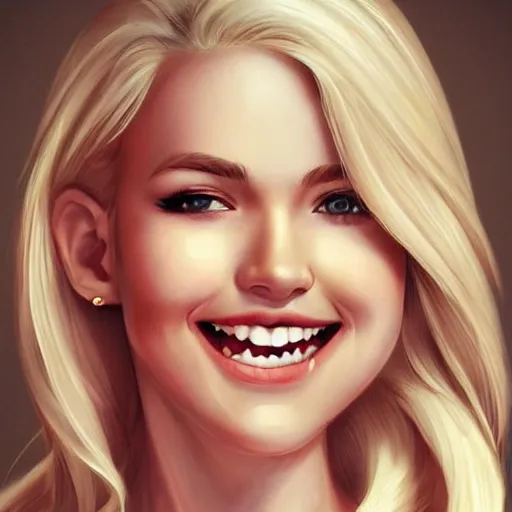 Prompt: very beautiful blonde cheerleader, smiling, flirty, eye contact, perfect face, perfect body, drawn by artgerm