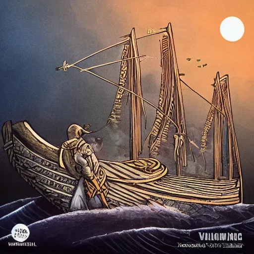 Prompt: a viking longship, album art, cover art, poster