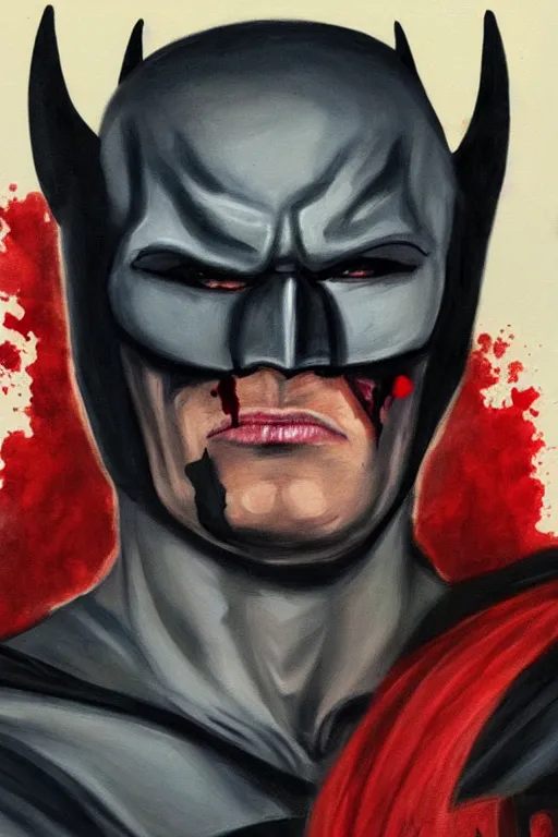 Image similar to A portrait painting of the muscular batman covered in bloody scars