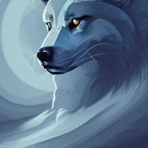 Prompt: Geometric Wolf, moon in the background, intricate, elegant, highly detailed, digital painting, artstation, concept art, smooth, sharp focus, illustration, art by artgerm