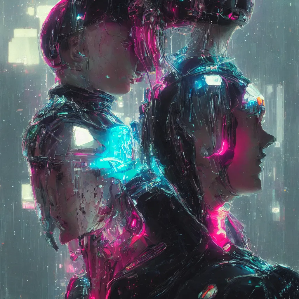 Image similar to detailed side profile portrait Neon Girl, cyberpunk futuristic neon, reflective puffy coat, by Ismail inceoglu dragan bibin hans thoma greg rutkowski Alexandros Pyromallis Nekro Rene Maritte Illustrated, Perfect face, fine details, realistic shaded, fine-face, pretty face, 8k, UHD, ray tracing