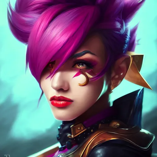 Prompt: portrait of Vi from League of Legends, by Fortiche Studio, by Riot Games, from Netflix's Arcane, trending on artstation,fine details, realistic shaded, fine-face, painted texture, pretty face,by Artgerm