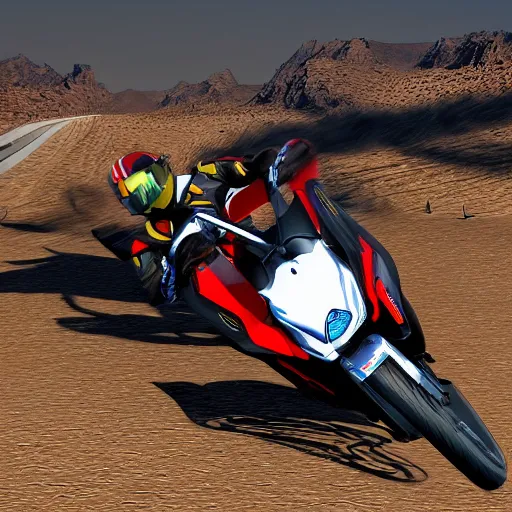 Prompt: sv 6 5 0 suzuki motorcycle stylize, rally racing in the desert,, art gta 5 cover, hd trending on artstation