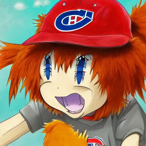 Image similar to anime Portrait of Youppi the Habs Montreal Canadiens Mascot as a very cute powerful and friendly pokemon, highly detailed anime, high evolution, 1990s, legendary, smooth, sharp focus, dynamic lighting, intricate, trending on ArtStation, illustration pokemon, art by WLOP