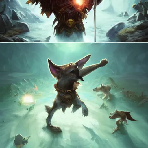 Image similar to Corgi, Anthropomorphized, casting epic spell, magic the gathering artwork, D&D, fantasy, cinematic lighting, centered, symmetrical, highly detailed, digital painting, artstation, concept art, smooth, sharp focus, illustration, volumetric lighting, epic Composition, 8k, art by Akihiko Yoshida and Greg Rutkowski and Craig Mullins, heroic pose, oil painting, cgsociety, magic lab background