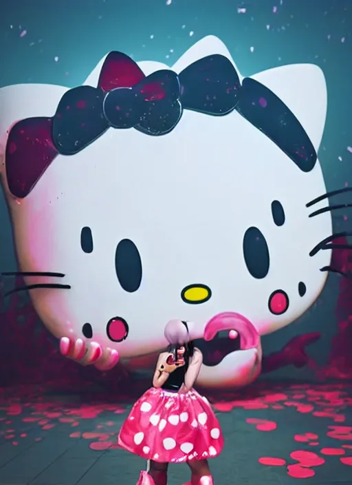 Prompt: beautiful render of a massive kawaii hello kitty monster by asep ariyanto and pop surrealism, blood, soft lighting, unreal engine