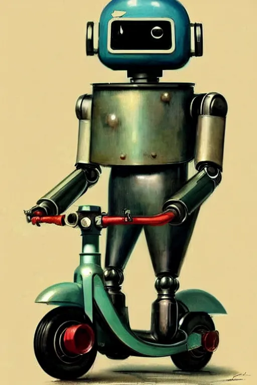 Prompt: ( ( ( ( ( 1 9 5 0 s retro future android robot scooter. muted colors., ) ) ) ) ) by jean - baptiste monge,!!!!!!!!!!!!!!!!!!!!!!!!!
