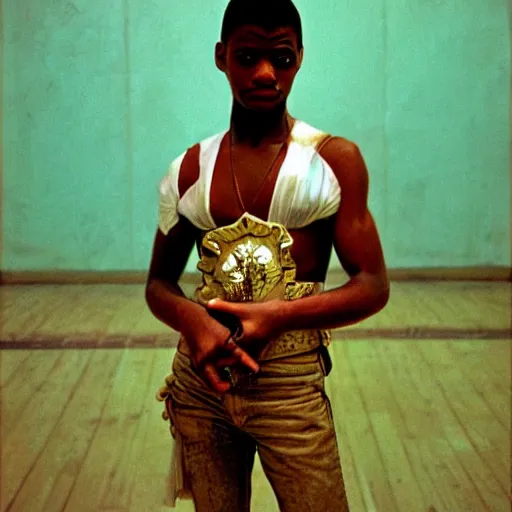 Image similar to a paladin, portrait, long shot, by jamel shabazz, nan goldin, david bailey