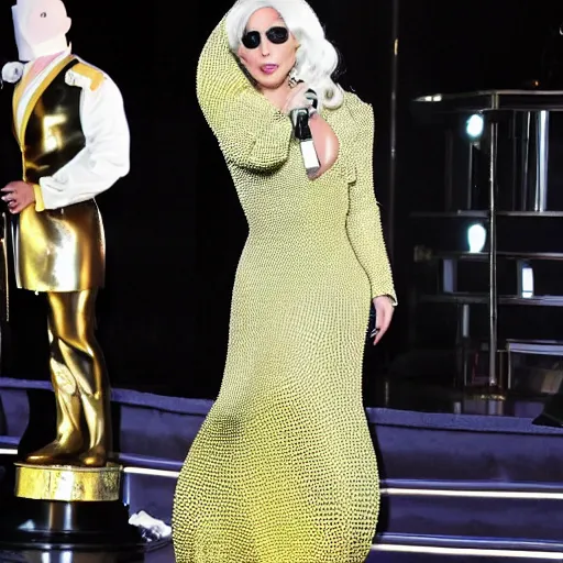 Prompt: full body photo of lady gaga wearing with a banana style dress, award winning