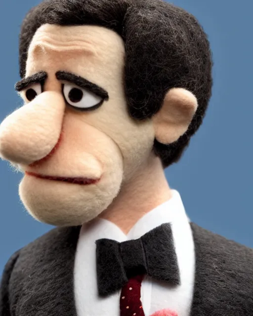 Image similar to bj novak with a suit as a muppet. highly detailed felt. hyper real photo. 4 k.