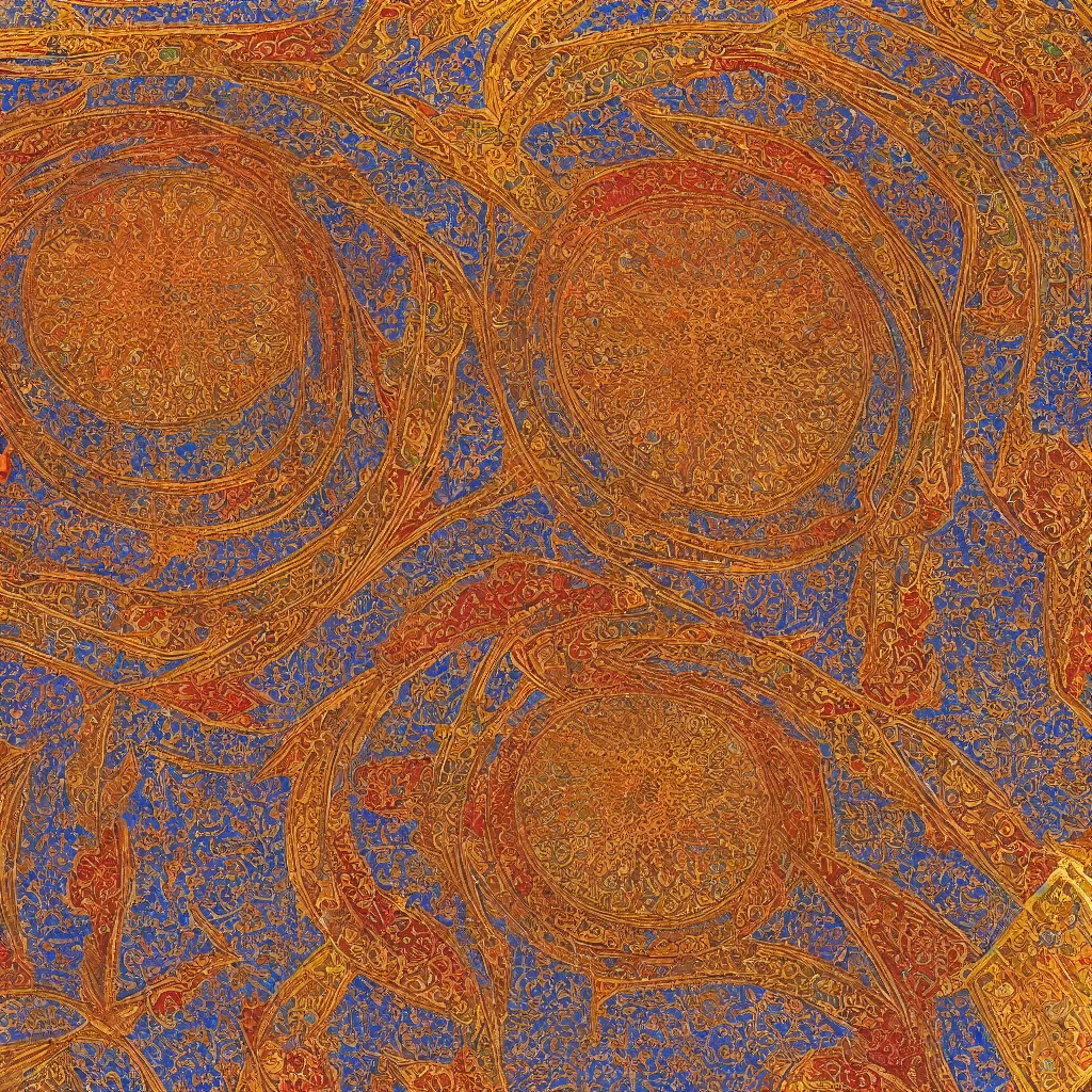 Image similar to brightly coloured patterns on its ceilings, osman hamdi bey style,