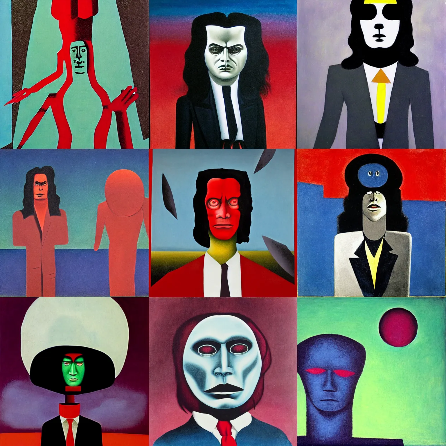 Prompt: nightmare tommy wiseau, surreal, ominous, phantasmagoric, in the style of rufino tamayo, in the style of rene magritte