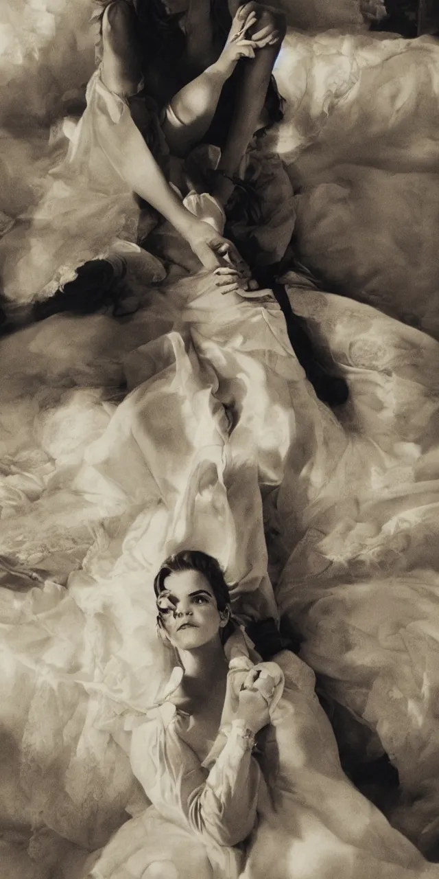 Image similar to emma watson stretching southern belle greg rutkowski cecil beaton