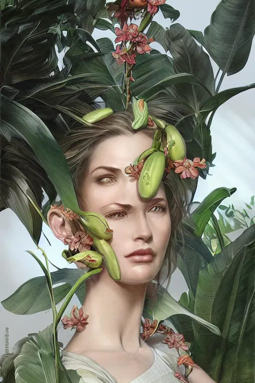 Prompt: ultra realistic illustration, banana plants drawing, white background, elegant, highly detailed, digital painting, concept art, smooth, sharp focus, illustration, art by artgerm and greg rutkowski and alphonse mucha