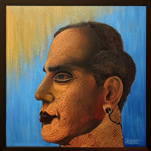 Image similar to The ego separates by Jahar Dasgupta, oil on canvas