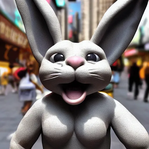 Prompt: an award winning clay sculpture of a funny bunny made by michelangelo in times square, 3 d render, hyper detailed, sharp focus, 8 k resolution