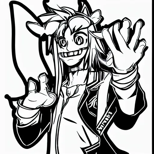 Image similar to close up of a male anthropomorphic fox furry with long hair, in the style of JoJo’s Bizarre Adventure, key manga ink line art