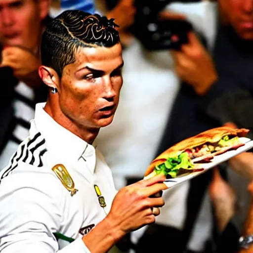 Prompt: Cristiano Ronaldo eating a kebab