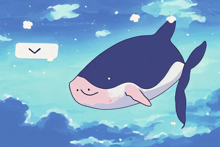 Prompt: anime cute whale checking her email