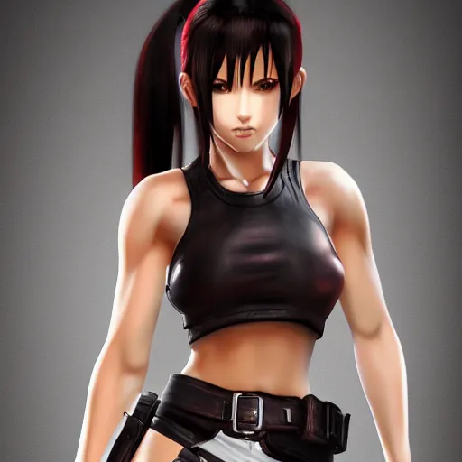 Image similar to head and body of tifa lockhart from final fantasy vii, highly detailed, trending on artstation