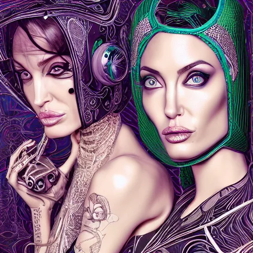 Image similar to the portrait of an absurdly elegant, sophisticated, fashionable ottomanpunk robotess idol, an ultrafine hyperdetailed illustration of angelina jolie and megan fox by kim jisu, intricate linework, neon wiring, electronics, porcelain skin, unreal engine 5 highly rendered, global illumination, radiant light, detailed and intricate environment, by rutkowski, artgerm, marvel comics