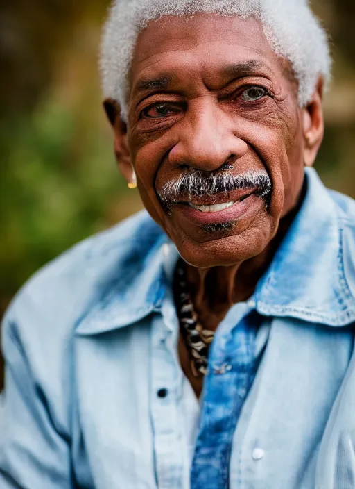 Image similar to DSLR photo portrait still of 74 year old age 74 Rick James at age 74!!!, 85mm f1.8