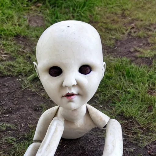 Image similar to doll head with spider legs, marble sculpture