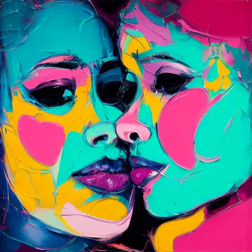 Image similar to a portrait of two beautiful 3 0 year old women kissing by francoise nielly