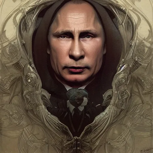 Prompt: Vladimir Putin is a huge pig in dirt, intricate, highly detailed, digital painting, artstation, concept art, smooth, sharp focus, illustration, evil, horrifying, art by artgerm and greg rutkowski and alphonse mucha