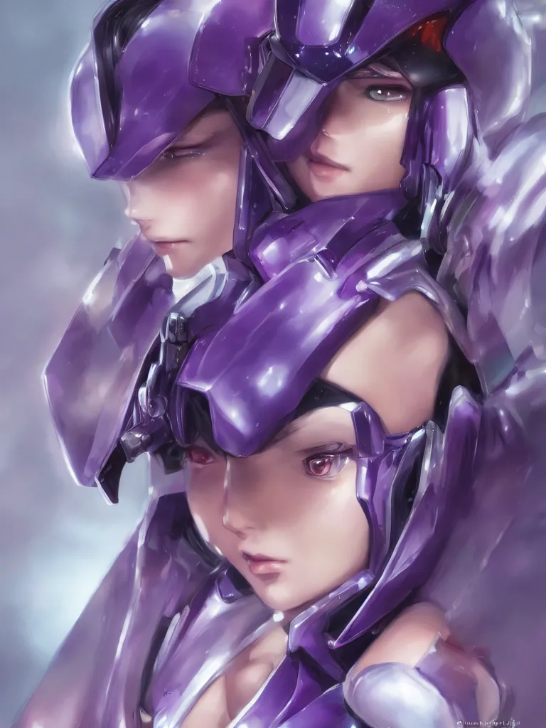 Image similar to A realistic anime portrait of a woman in a Gundam suit with glowing purple, digital painting, by Stanley Artgerm Lau, Sakimichan, WLOP and Rossdraws, digtial painting, trending on ArtStation, SFW version