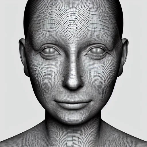 Image similar to digital art of a woman struggling to smile, 3d render, intricate detail