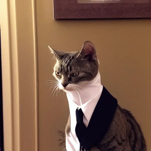 Image similar to cat wearing a suit smoking a cigar