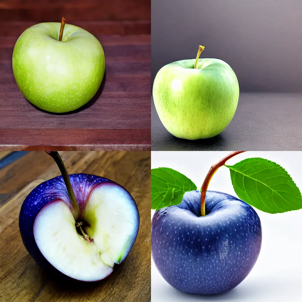 Prompt: blue apple cut in half