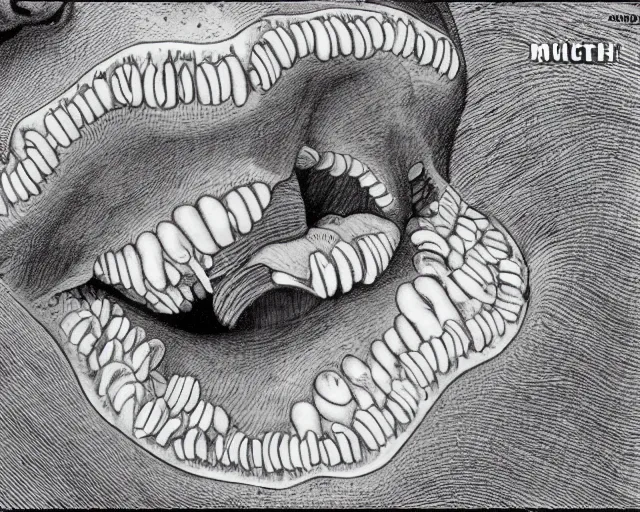 Prompt: a mouth full of bacteria. rotten image.