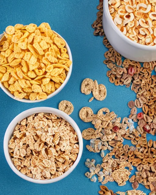 Prompt: commercial photo of Breaking Bad cereal box next to a bowl of cereals,