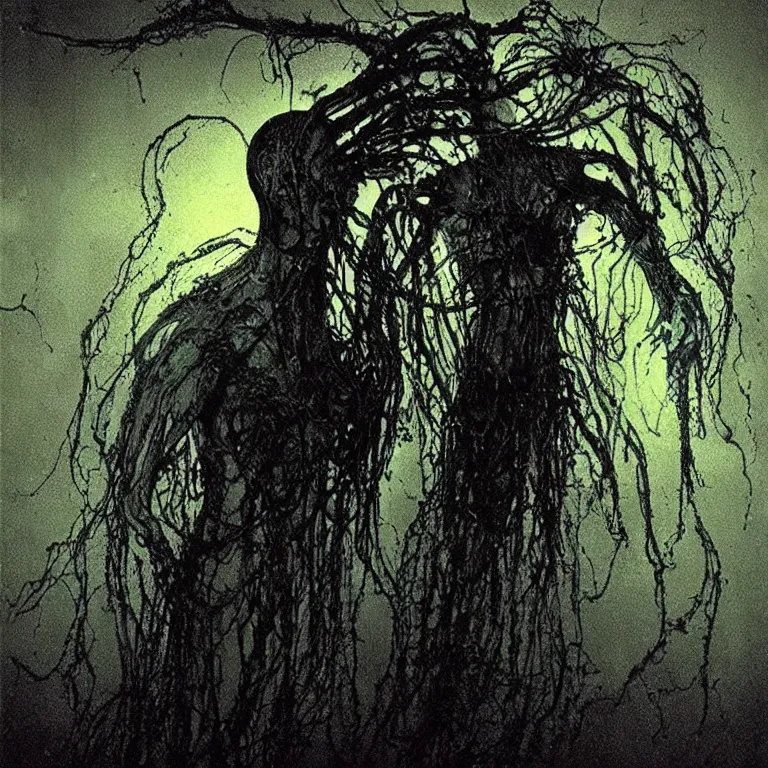 Prompt: lovecraft tentacle wispy entity with firefly wings, neochromatic colors, metal acid glow, dark eerie photo, photo pic taken by beksinski gammell giger mcfarlane