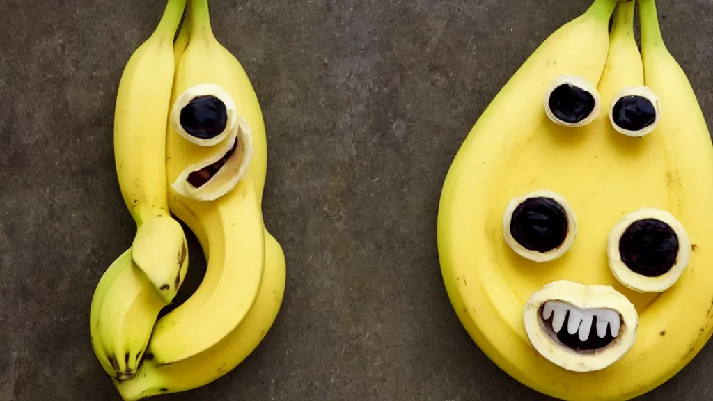 Image similar to a very happy banana face, vivid