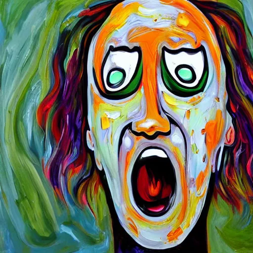 Image similar to entire canvas of painting is covered in screaming faces