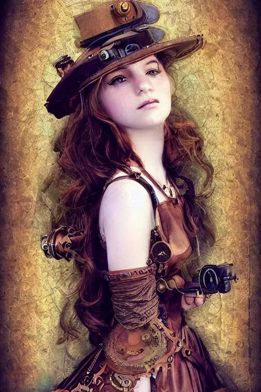 Prompt: beautiful digital oil steampunk style girl in the style of Arthur Hughes