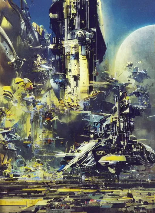 Image similar to spacious bg. minimalistic piece. masterpiece book cover illustration by the great famous sci - fi artist john berkey.