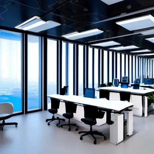 Image similar to a futuristic office,