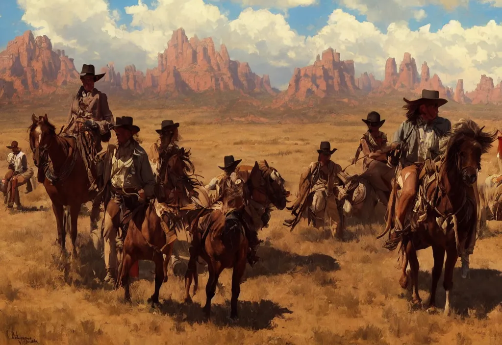 Prompt: greg manchess painting of a wild west abandoned cheyenne town landscape with any person or horse in the painting only buildings in the year 1 8 5 0, nobody living there, painting, trending on artstation, by huang guangjian and gil elvgren and sachin teng