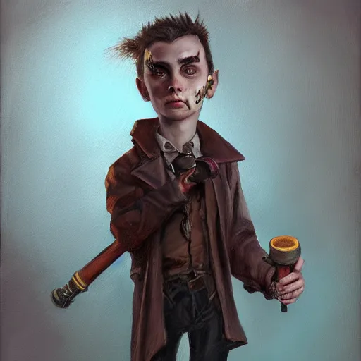 Prompt: an oil drawing of a young vampire with a pipe in his hand, a character portrait by muggur, disco elysium character, featured on deviantart, fantasy art, concept art, official art, hd mod