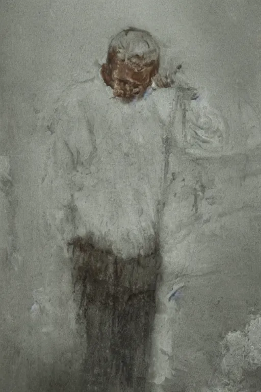 Image similar to a drawn man standing in the rain. pencil sketch.